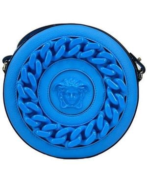 Versace Round Embossed Leather Crossbody Bag - Blue