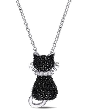 Amour Spinel And Created Sapphire Kitty Cat Pendant With Chain - White