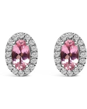 Haus of Brilliance 10K 5X3 Mm Oval Tourmaline And Diamond Halo Stud Earrings (I-J Colour, I1-I2 Clarity) - Pink