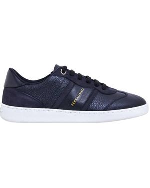 Ferragamo Logo-Print Almond-Toe Trainer - Blue