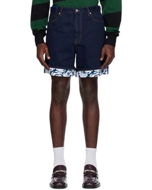 Burberry Flocked Denim Shorts - Blue