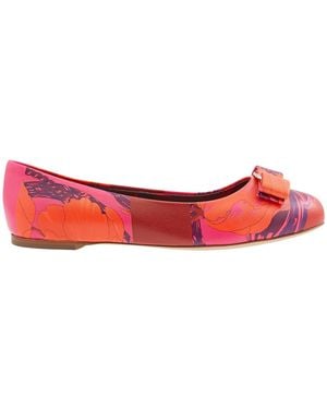Ferragamo Floral Varina Ballerina Flats - Red