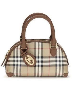 Burberry Check Canvas Top Handle Bag - Brown