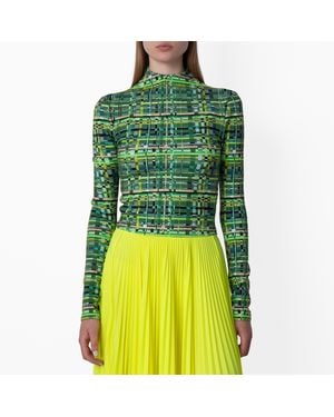 Ferragamo Technical Jersey Check Pattern Top, Brand Size Tc - Green