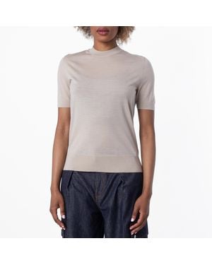 Burberry Crew-Neck Wool Knitted T-Shirt - Natural