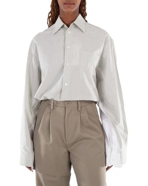 MM6 by Maison Margiela Striped Oversized Long-Sleeved Shirt - Grey