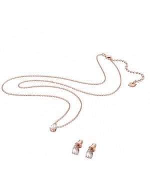 Swarovski Rose Rhodium Plated Attract Earring And Necklace Set - Metallic