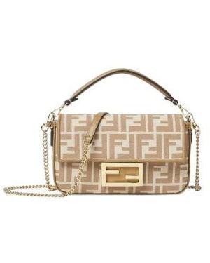 Fendi Ff Jacquard Fabric Mini Baguette Bag - Metallic