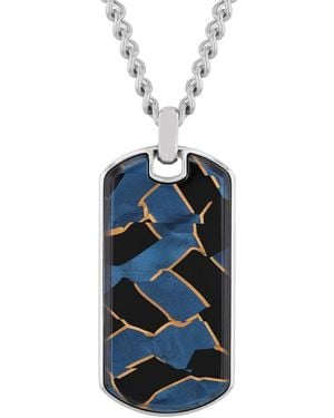 Robert Alton Stainless Steel Dog Tag Necklace With Enamel Accents - Blue