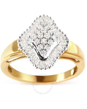 Haus of Brilliance 10K 1/2 Cttw Round And Baguette-Cut Diamond Rhombus Head And Halo Ring (I-J Color, I1-I2 Clarity) - Metallic