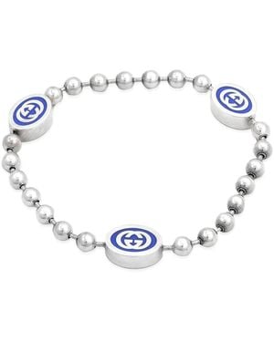 Gucci Sterling And Enamel Boule Chain Interlocking G Bracelet - Blue