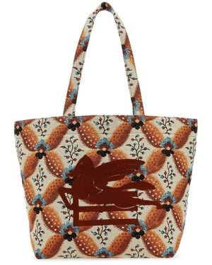Etro Embroidered Canvas Medium Soft Trotter Shopping Bag - Brown