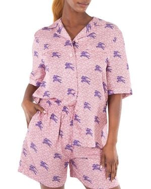 Burberry Tabi Equestrian Knight Tb Monogram Print Silk Pajama Shirt, Brand Size 6 (Us - Pink