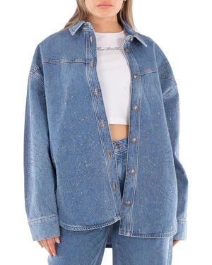 ROTATE BIRGER CHRISTENSEN Rhinestone Denim Shirt, Brand Size 38 (Us Size 4) - Blue