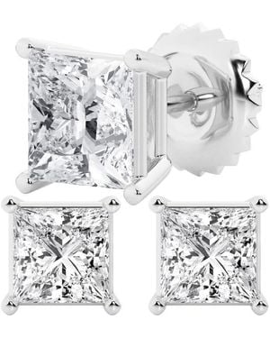 Brilliant Diamond 4 Carat Princess Cut Lab Grown Diamond Stud Earrings - White