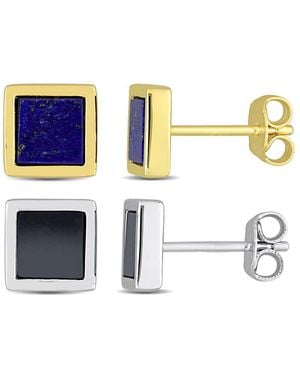 Amour 2-Piece Set 2Ct Tgw Lapis And Hematite Square Stud Earrings - Metallic