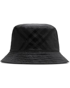 Burberry Tonal Bias Check Bucket Hat - Black