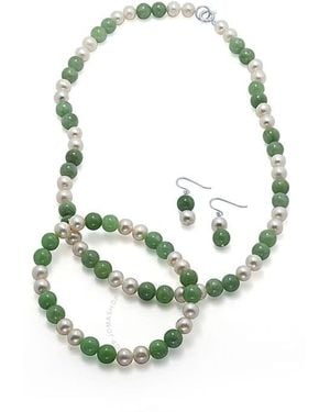 DiamondMuse Jade And Pearl Necklace Bracelet Earring Set - Green