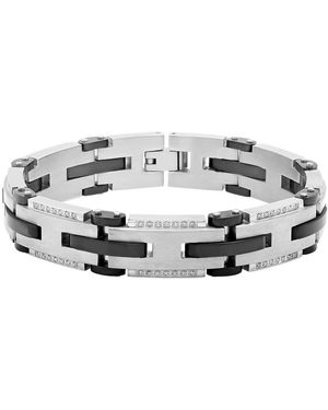 Robert Alton 1/2 Ctw Stainless Steel Diamond With Finish Link Bracelet - Metallic