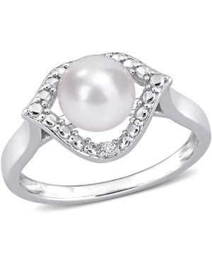 Amour 7-7.5Mm Freshwater Cultured Pearl And Created Sapphire Halo Ring - White