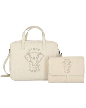 KENZO Embroidered Logo Canvas Bag - Natural