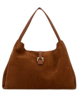 Ferragamo Caramel Suede Shopping Bag - Brown