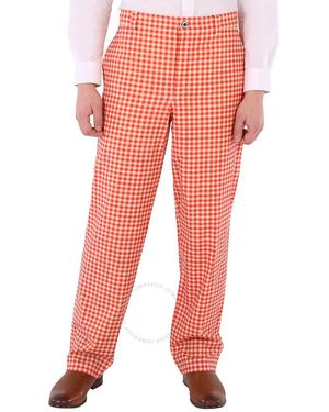 Burberry Pattern Cut-Out Back Gingham Stretch Cotton Trousers, Brand Size 50 (Waist - Pink