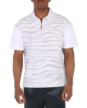 Roberto Cavalli Optical Zebra Striped Cotton Polo Shirt - White
