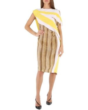 Burberry Bright Straw Graphic-Print Boat Neck Asymmetric Dress, Brand Size 4 (Us - Yellow