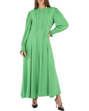 Chloé Ladies Vibrant Pintucked Crepe Long Dress, Brand Size 36 (Us - Green
