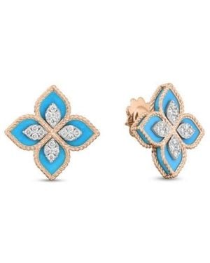 Roberto Coin 18K Rose Venetian Princess Diamond & Flower Stud Earrings - Blue
