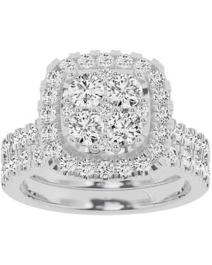 Brilliant Diamond Lab Grown 2 Ctw Diamond Cushion Bridal Set, Engagement Ring Set - Grey