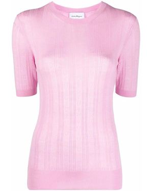Ferragamo Gancini-Pattern Short-Sleeve Knitted Top - Pink