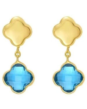 Tresorra 14K Swiss Topaz Clover Gem Earrings - Blue
