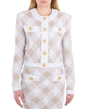 Balmain Check Pattern Tweed Jacket, Brand Size 36 (Us - White