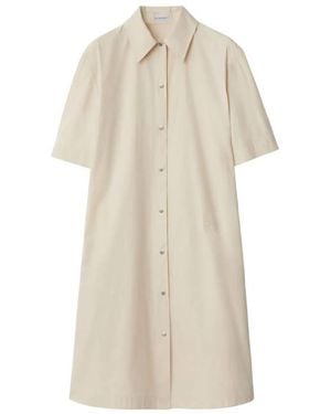 Burberry Cotton Blend Short-Sleeved Shirt Dress, Brand Size 8 Us - Natural