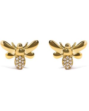Haus of Brilliance 10K Diamond Accented Bumble Bee Stud Earring (H-I Colour, I1-I2 Clarity) - Metallic