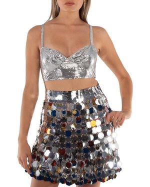 Rabanne Ladies Perforated Sweetheart Neck Cropped Top, Brand Size 34 (Us - Gray