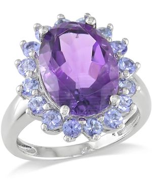 Amour 5 7/8 Ct Tgw Oval Amethyst And Tanzanite Halo Cocktail Ring - Purple