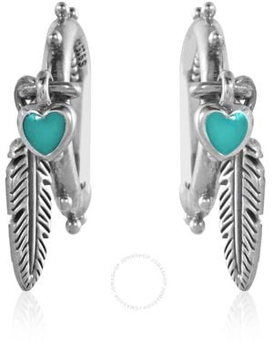 PANDORA Ladies Hearts And Feather Hoop Earrings - Blue