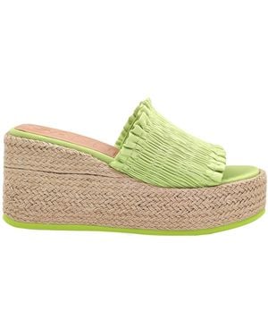 Ganni Tender Shoots Smock Espadrille Wedge Sandals - Green