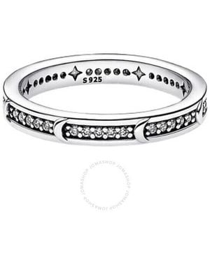 PANDORA Ladies Sterling Sparkling Crescent Moon Ring - White