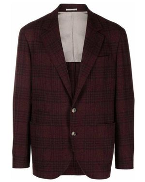 Brunello Cucinelli Deep Burgundy Plaid Deconstructed Blazer, Brand Size 48 (Us - Purple