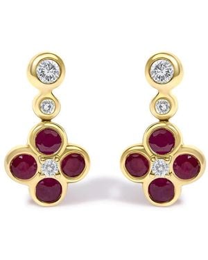 Haus of Brilliance 14K 1/10 Cttw Diamond And Ruby Floral Dangle Earrings - Metallic