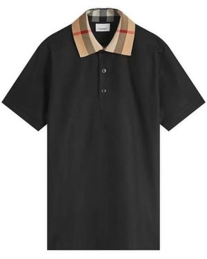 Burberry Check Collar Cotton Polo Shirt - Black