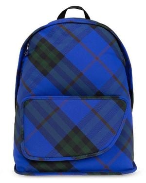 Burberry Check Large Shield Backpack - Blue