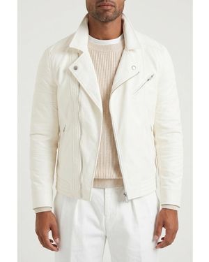 Brunello Cucinelli Off Leather Biker Jacket, Size Medium - White