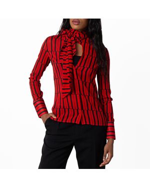 Ferragamo Stripe Print Long-Sleeved Blouse, Brand Size 40 Us - Red