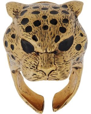 Roberto Cavalli Tone Crystal Panther Head Ring - Metallic