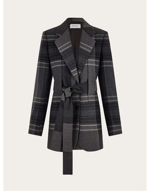 Ferragamo Wool Silk Belted Jacket, Brand Size 44 (Us - Black